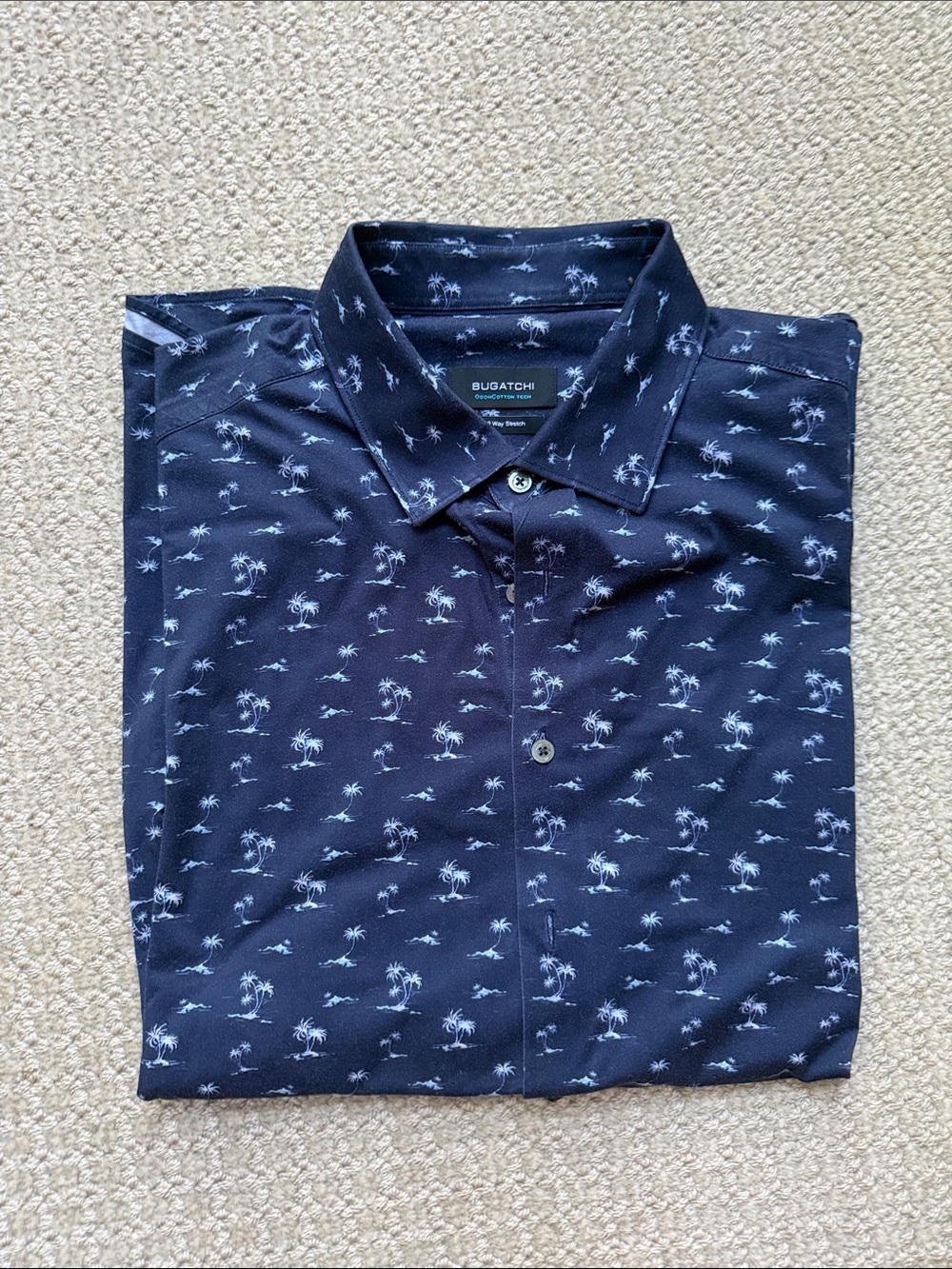 Bugatchi MILES Palm Tree Print OoohCotton Short Sleeve Shirt Navy XL